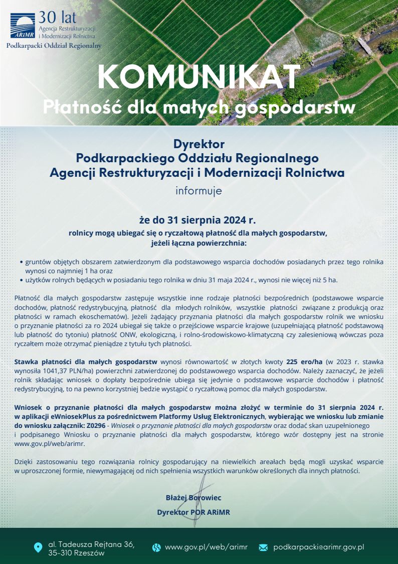 Plakat Płatość Dla Małych Gospodasrtw