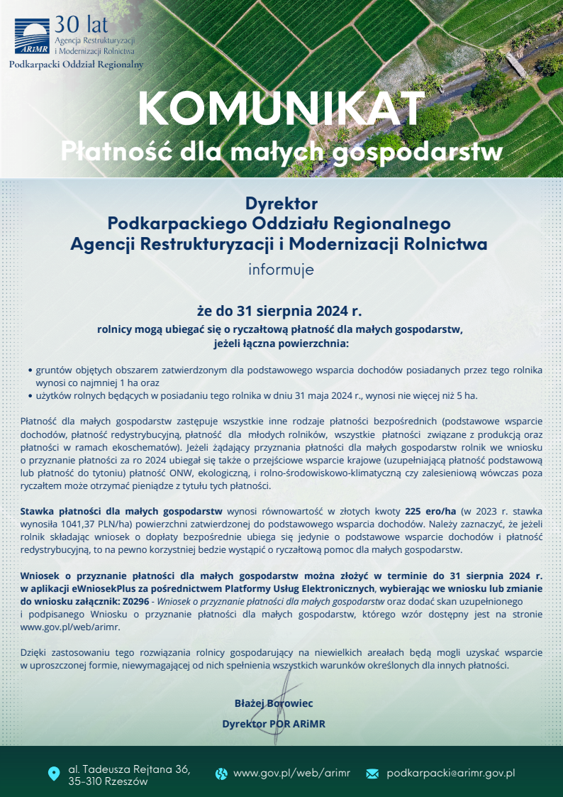 Plakat Płatość Dla Małych Gospodasrtw